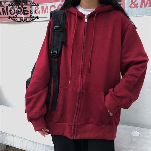 Dueweer Hoodies Sweatshirts Womens Plus Velvet Thicker Oversize New Solid Zipper Simple Fashion BF Loose Leisure Pocket