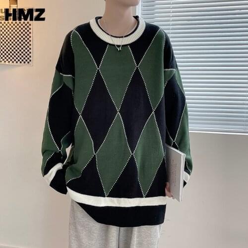 HMZ Knitted Pullover Striped Vintage Sweater Men Clothes Geometry Pullover Men Sweater Casual Sweater Knit Autumn New Arrival