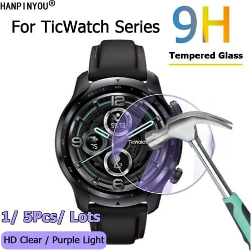 5Pcs For TicWatch Pro 3 GPS Smart Watch Clear / Purple Light Film Ultra Thin Premium Tempered Glass Front Screen Protector Film