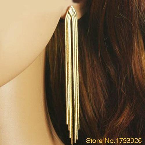Party Cocktail Wedding Tassels Snake Chain Dangle Earrings Women Gold Linear Earrings 4TRV