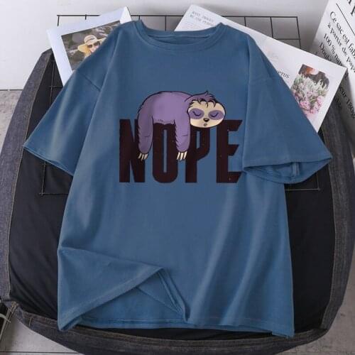 Streetwear Women Sloth Nope T-shirts Short Sleeve Print Summer T-shirts Outdoor Black Casual Tops Tees Loose Fit Poleras Female