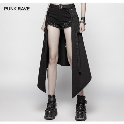 PUNK RAVE Womens Daily Punk Black Half Skirt Non-stretchy Woven Fabric Party Personality Harajuku Summer Skirts Pants