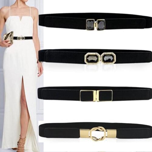 63cm Female Fashion Thin Elastic Stretch Waistband Crystal Bow Belt for Women Cinch Waist Seal Cummerband Clothing Accessories