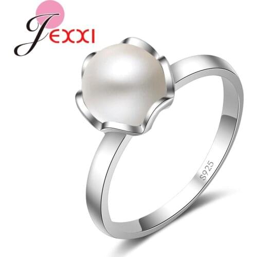 Elegant 925 Sterling Silver Jewelry Wedding Engagement Ring Round Pearl Exquisite Anillo Fine Fashion Party Gift For Women