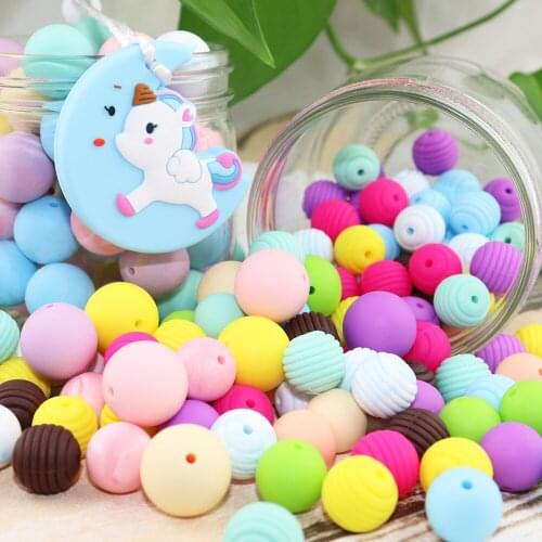 15mm 40pcs Round Silicone Beads Baby Teether Teething Chain Pacifier Chain Round Silicone Colorful Beads For Handmaking DIY Gift