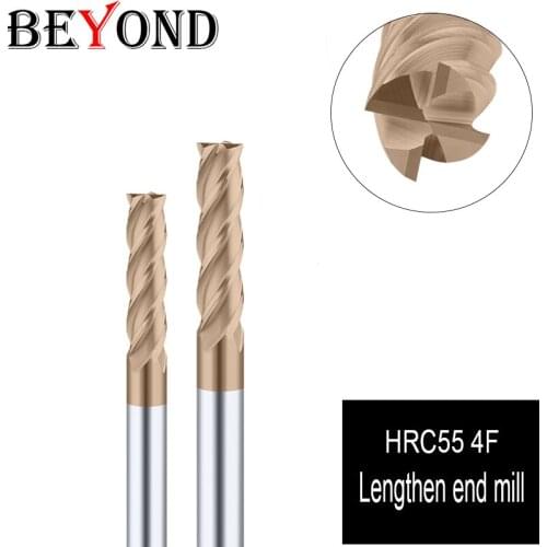 BEYOND HRC55 4F Lengthen End-Mill Tungsten Steel Milling Cutter CNC Machining Center Woodworking Tools Mill Cutting
