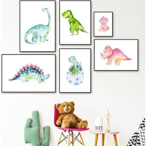 Baby Dinosaur Nursery Cartoon Wall Art Canvas Painting Nordic Posters And Prints Wall Pictures For Kids Room Bedroom Wall Decor