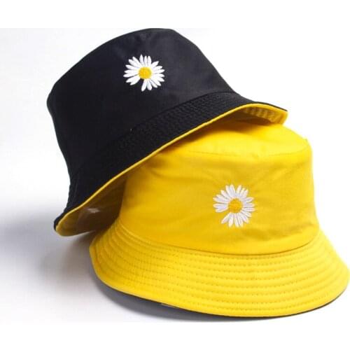 2021 Double-sided Unisex Fisherman Hat Couple Embroidery Hat Outdoor Hat Bucket Hat Panama Folding Hat Beach Travel Outdoor Hat