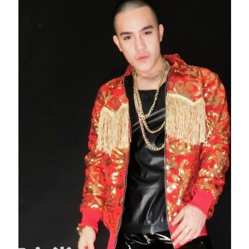 Jaqueta Masculino 2020 American Personality Embroidery Tassel Baseball Uniform Costume Men Singer DS Male DJ Stage Jacket