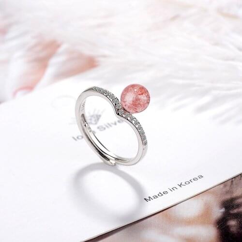 Fashion New Sterling Silver Ring Adjustable Size Open Ring Pink Crystal Zircon Ring 925 Silver Jewelry