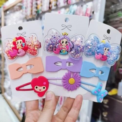 3 Pieces Set Girls Hair Clip Beautiful Cartoon Princess Hair Pin Colorful Candies Bowknot Headwear Accessories Baby Hair Clips