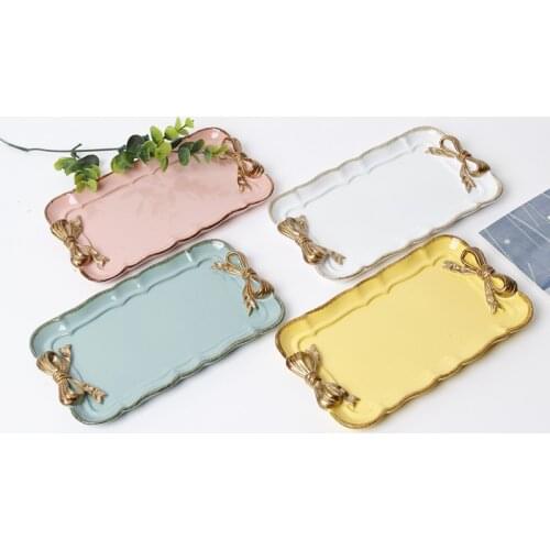 Creative Resin Dessert Plate Gold Macarons Color Bow Cake Storage Trays Jewelry Display Storage Tray Food Dish Organizer Decor