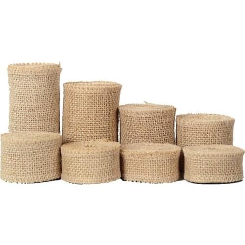 2m Natural Burlap Wired Ribbon Fabric Craft Ribbon DIY Wrapping Burlap Ribbon for Wedding Home Christmas Party Decorations