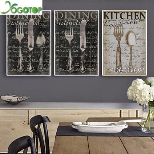 Diy 5d full diamond painting 3 Piece Coffee Room Kitchen Restaurant decoration diamond embroidery Knives Forks painting ML885