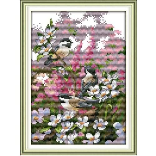 Three birds cross stitch kit animal 18ct 14ct 11ct count printed canvas stitching embroidery DIY handmade needlework