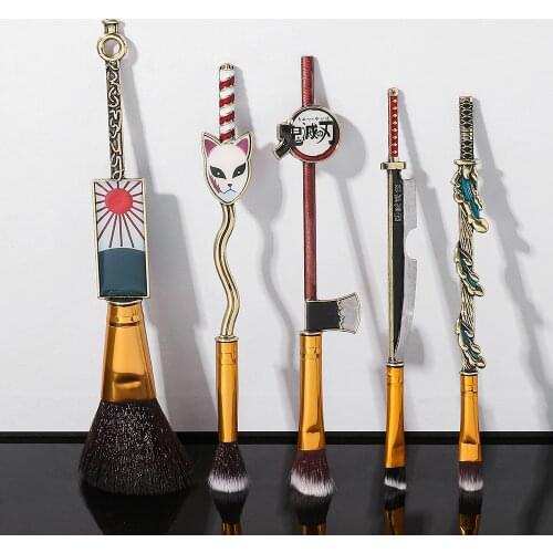 5pcs Makeup Brush Set Anime Demon Slayer Makeup Brush Tool Face Cosmetic Powder Highlight Blending Eyebrow Eyeshadow Brush Kit