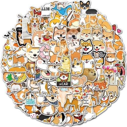 25/50/100pcs Lovely Japanese Shiba Inu Dog Stickers for Kids DIY Stationery Scrapbook Laptop Guitar Suitcase Cute Puppy Sticker