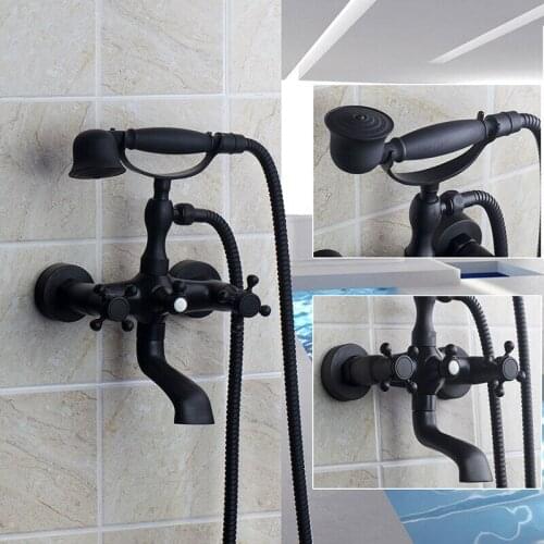 Oil Rubbed Bronze Wall Mounted Clawfoot Bath Tub Faucet Hand Shower Mixer Tap