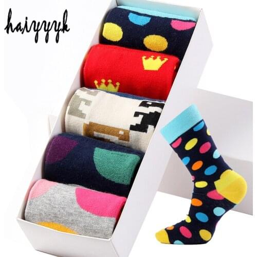 5Pair/Lot Combed Cotton Socks Men High Quality Men Socks Colorful Happy Deodorant Mens Dress Socks Big Size 39-46