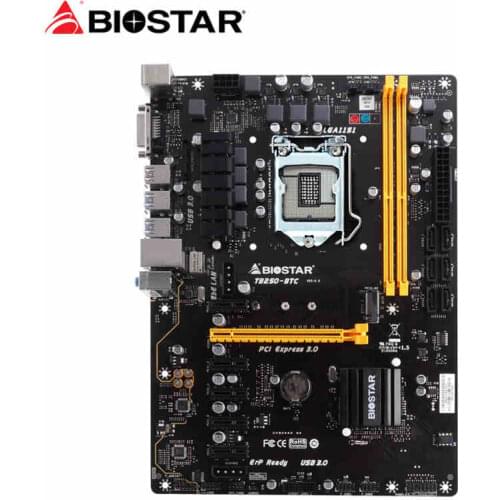 NEW Mining Motherboard for BIOSTAR TB250-BTC Motherboards 6PCIE B250 LGA 1151 DDR4 TB250 ATX BTC mainboard