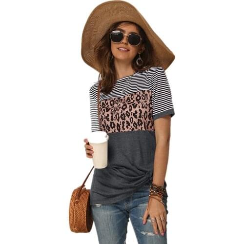2020 New Hot Sale Womens Spring And Summer Harajuku Leopard Stitching Short-sleeved Female T-shirt Tops D200306