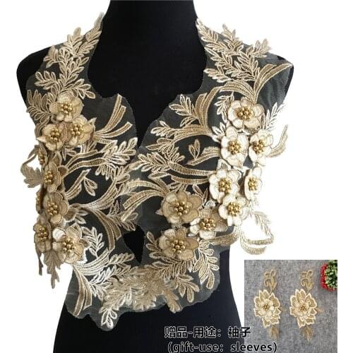 New arrive Embroidery Applique 3D flower Lace collar DIY ABS pearl Neckline Sewing Wedding dress Accessory Supplies Scrapbooking