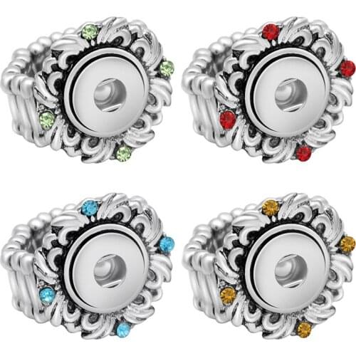 New beauty Colorful rhinestone flower pattern snap rings Flexible fit 12MM snap buttons DIY fittings wholesale JZ0032