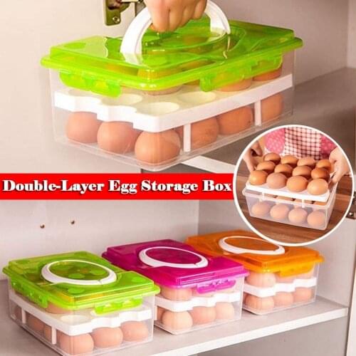 Plastic Double Layer Egg Storage Box Refrigerator Egg Organizer Storage Box Case Container 24 Eggs Holder