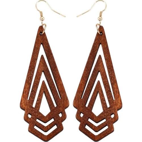 Natural Wooden Earrings Women Geometrica Hollow Triangle Earrings Lady Simple Style Fashion Jewelry For Woman Prom Party Earring