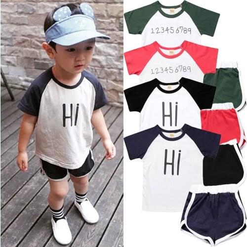 For Girl Sports Suit Kids Boy Clothing Set T-shit+Shorts Korean Style Boys Clothing Children Letter Cotton Hot Sale Kindergarten