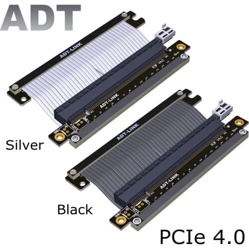 ADT R33UF-TU PCIe 16x Graphics Card Extension Cable PCI-E X16 4.0 Full Speed Silver Black For ITX A4 Chassis Double Reverse