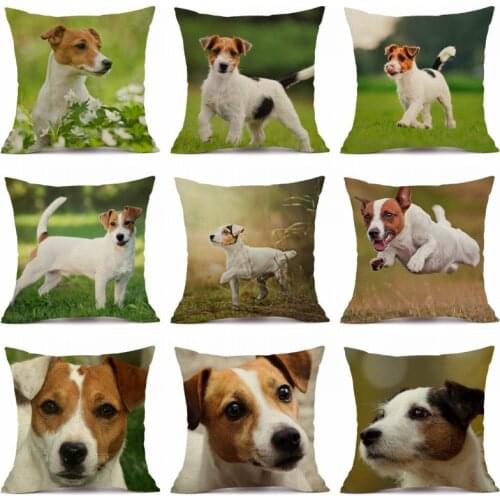 XUNYU Cute Pet Dog Jack Russell Terrier Pattern Cushion Cover Home Decoration Sofa Office Pillow Case 45x45cm VP01