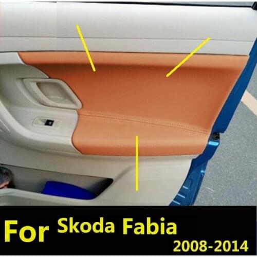 4PCS Microfiber Leather Front / Rear Door Panels Armrest Cover Protective Trim For Skoda Fabia 2008-2014 with Mount Fittings