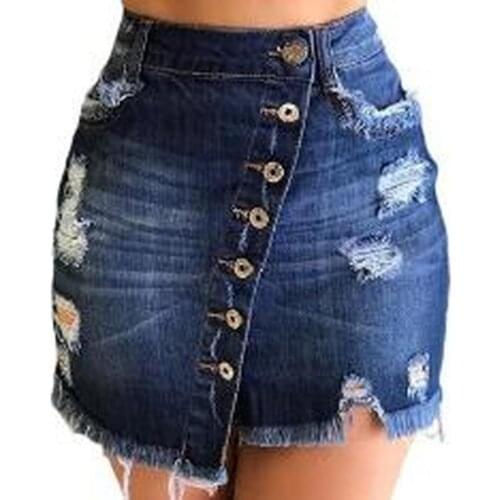 Womens High Waist Ripped Bodycon Mini Skirt Casual Denim Jeans Pencil Skirts