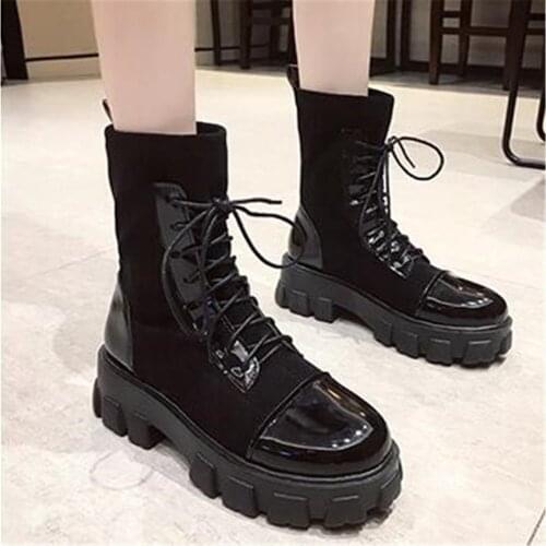 New Spring Leather High Platform Ankle Boots Women Fashion Sneakers Female 2021 Non-Slip Wear-Resistant Sole Shoes Ladies Black