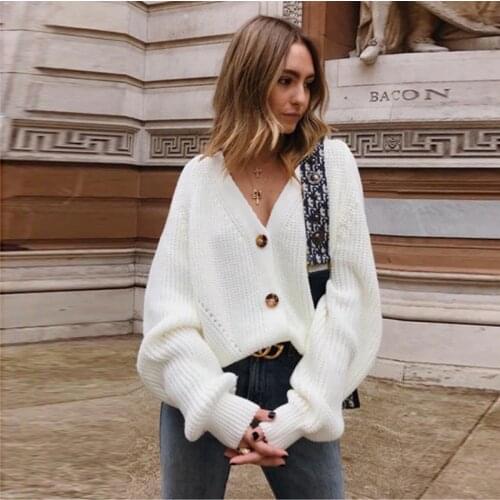 Autumn And Winter Sweater Cardigan Solid Color Knitted Button Coat For Women
