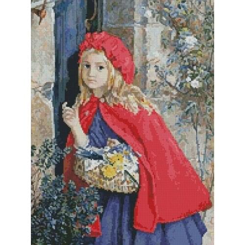 Gold Collection Counted Cross Stitch Kit Red Riding Hood Little Girl Maid with Red Cloak Knock at the Door Guest