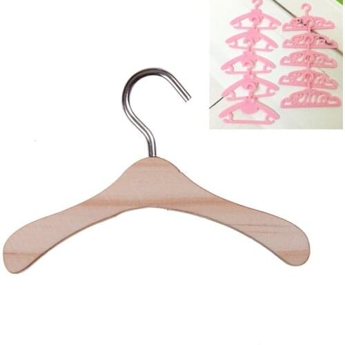 10PCS Mini Space Saving Non-Slip Clothes Hangers Laundry Hook Drying Rack for Dolls Sweaters Shirts Dresses Wooden Plastic