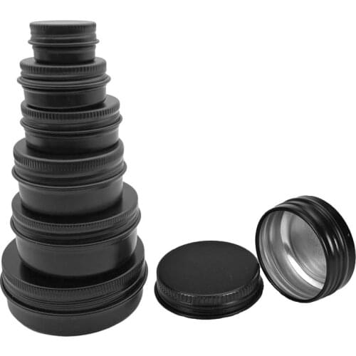 100Pcs Empty Black Aluminum Cream Jar 5g 10g 15g 30g 50g 60g Pot Nail Art Makeup Lip Gloss Empty Cosmetic Metal Tins Containers