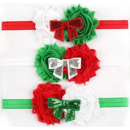 12pcs/lot Baby Girls Shabby Flower Sequin Bow Headband for Christmas Holiday
