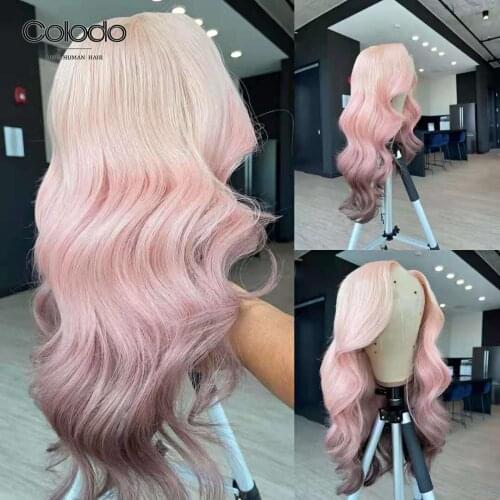 13x4 Pink Lace Front Wig Preplucked Brazilian Remy Body Wave Wig Ombre Pink Lace Front Human Hair Wigs With Baby HairFor Women