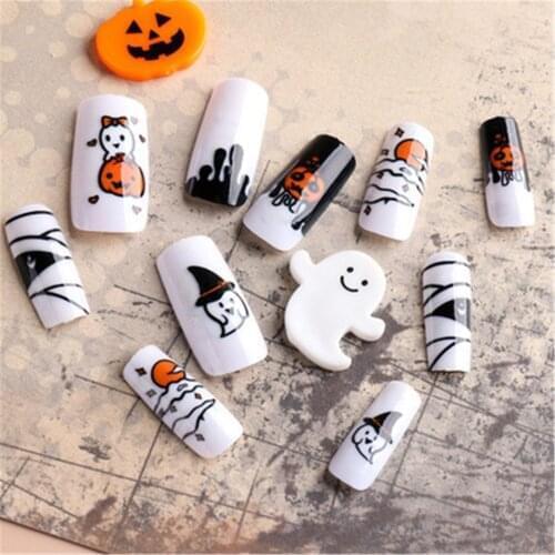 24pcs Printing Nails Patch Mid Length Coffin Detachable Halloween Style Press on Nails Coffin Fake Nails Art DIY Manicure Tool