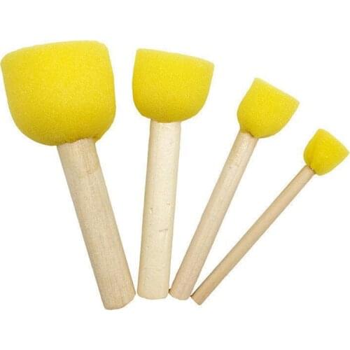 4Pcs/Sell Sponge Brush For Kids Painting Watercolor Brush Art Supplies Brush Set Wooden Body Sponge Hair 4 Size Oil Paint