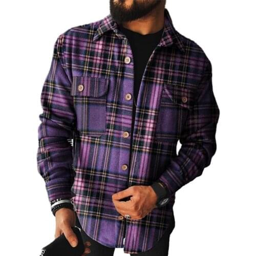 40% Dropshipping!! Men Shirt Turn-down Collar Cotton Blend Long Sleeve Plaid Buttons Shirt Coat for Spring/Autumn