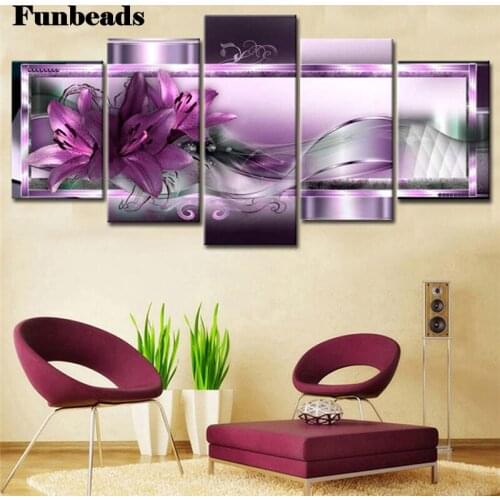 Purple lily Flowers Diamond Embroidery Full Display 5d Diamond Painting 5 pieces Full Square Picture Of Rhinestone Mosaic FF709