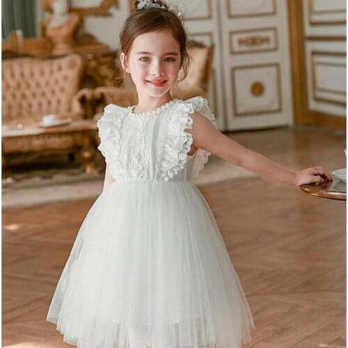 White Princess Dress For Girls Lace Tutu Wedding Formal Pageant Party Bridesmaid Tulle Dress Children Clothes Girls Dresses