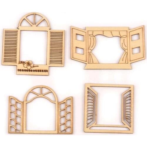 4Pcs Hollow Window Wood Crafts For DIY Scrapbook Natural Wooden Slices Embellishment Home Decor Handmade Ornaments M2560