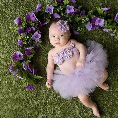Baby Toddler Girl Flower Clothes+Hairband+Tutu Skirt Photo Prop Costume Outfits