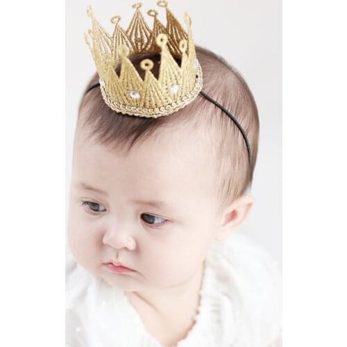 5pcs/lot Princess Embroidery Gold Crown Headband with Clear Crystal Silver Party Tiara Elastic Stretch Head Band Girl Hairband