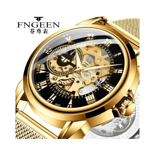 FNGEEN 2020 Top Brand Luxury Men Automatic Watch Skeleton Mechanical Watch Luminous Waterproof Wrist Watches Relogio Masculino